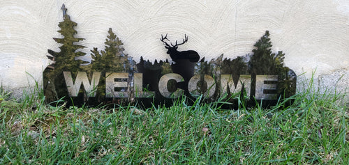 Whitetail Deer Welcome Sign - Horizontal Black Acrylic